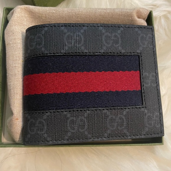 Gucci Wallet Bifold Men Leather Luxury Goods Canvas Detail - Picture 1 of 5